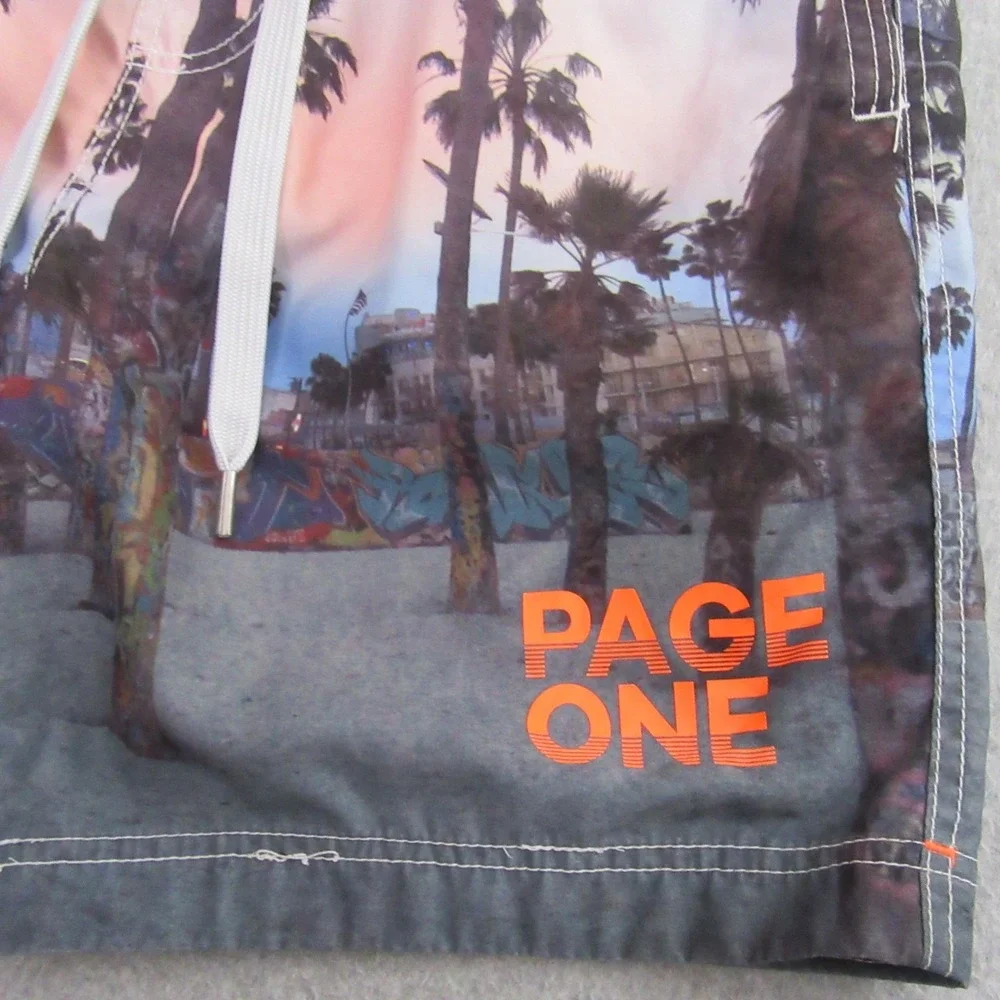 Page One Mens Board Shorts L Cityscape Santa Monica Venice All Over